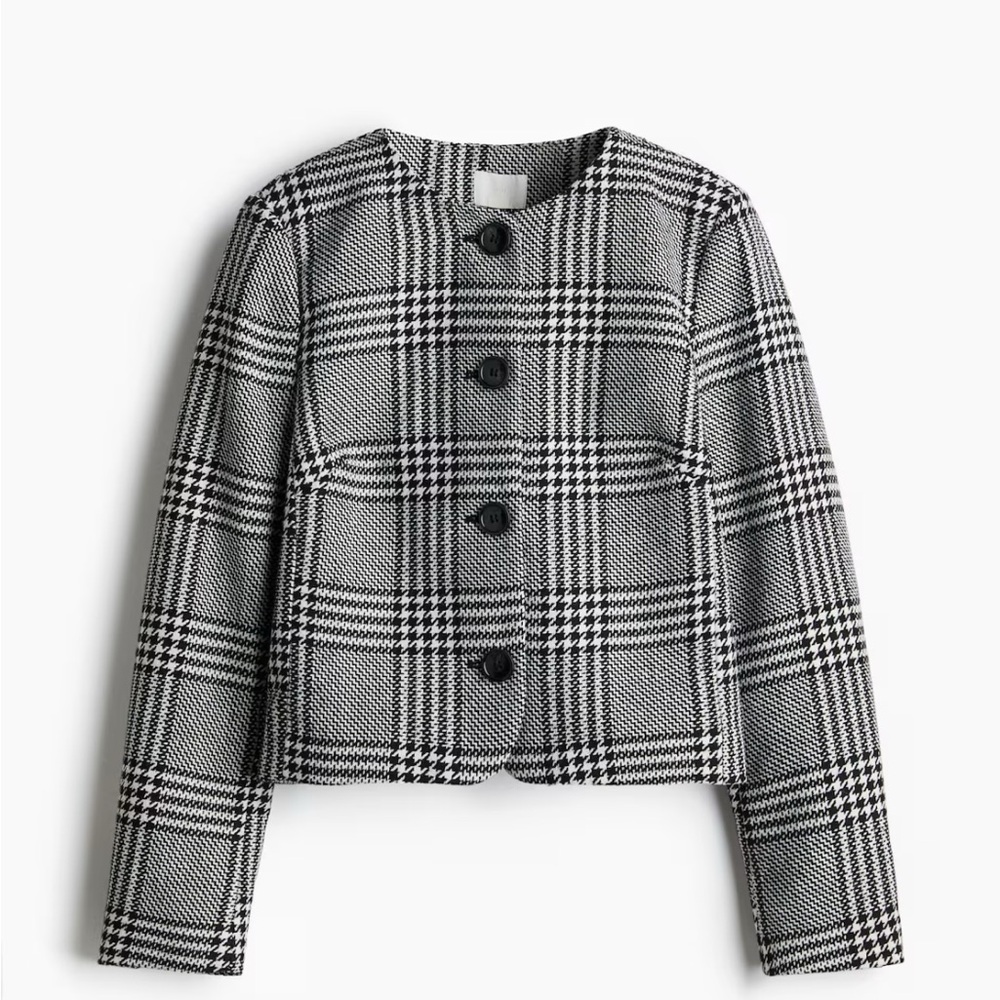 H&M Classic Black and White Plaid crop Women's Jacket